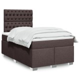 vidaXL Pat box spring cu saltea, maro &icirc;nchis, 120x200 cm, textil