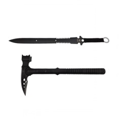 Set topor si sabie de vanatoare, IdeallStore&amp;reg;, otel inoxidabil, negru, 39 cm, teaca inclusa foto