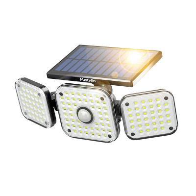 Lampa solara de perete MustWin, 2400mAh, 5000 K, 1000 lm, 112 x LED, 3 moduri, senzor miscare foto