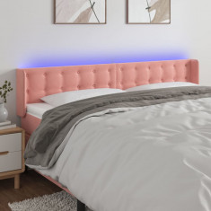 vidaXL Tăblie de pat cu LED, roz, 163x16x78/88 cm, catifea foto