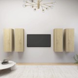 vidaXL Comode TV, 4 buc., alb și stejar Sonoma, 30,5x30x90 cm, PAL