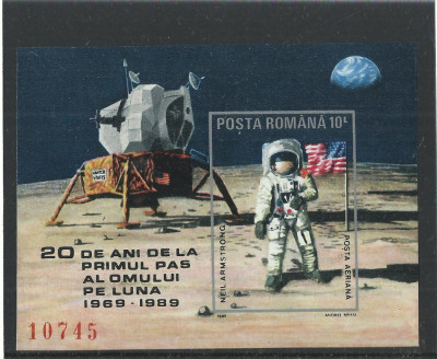 TSV$ - 1989 LP 1229 20 ANI PRIMUL PAS AL OMULUI PE LUNA, COLITA NED. MNH** foto