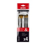 Set pensule Artix, 4 bucati, sintetic, negru, 20,5 cm