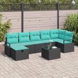vidaXL Set de canapea cu pernă Manual 8 pcs Negru și Turcoaz poliratan 3359215
