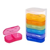 Organizator de medicamente pe zile format din 7 cutiute din plastic compartimentate AM si PM, 7x10 cm, Multicolor