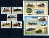 Lesotho 1993 - Locomotive, cai ferate, trenuri, serie incompleta si colite neuzate
