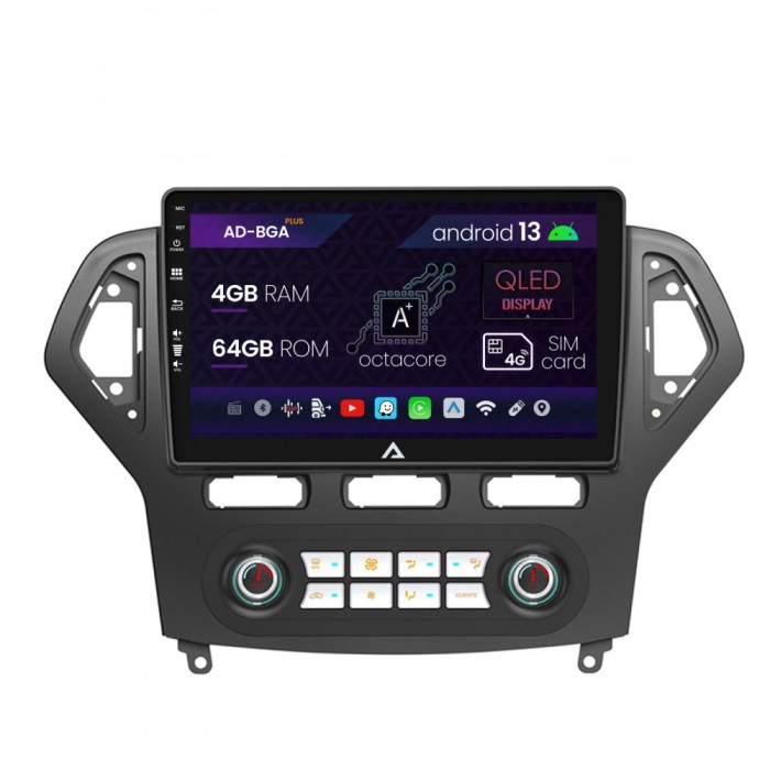 Navigatie Ford Mondeo (2007-2010) Clima Automata, Android 13, A-Octacore 4GB RAM + 64GB ROM, 10.1 Inch - AD-BGA10004+AD-BGRKIT127
