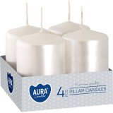 Set 4 Lumanari Cilindrice AURA Alb Perlat 40x60mm 7 Ore Ardere Decoratiuni MagicHome
