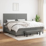 VidaXL Pat box spring cu saltea, gri &icirc;nchis, 200x200 cm, textil