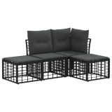vidaXL Set de canapele de exterior cu pernă 4 pcs Negru Poliester 3437443