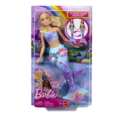 BARBIE PAPUSA SIRENA FLOARE MAGICA CU PAR BLOND SI COADA ALBASTRA foto