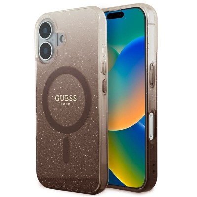 Husa iPhone 16 Plus originala Guess IML Glitter Gradient MagSafe, maro, GUHMP16MHGRCELW foto