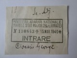 Rar! Bon intrare M.A.N. Marele stat major general al armatei din 15 martie 1940, Circulata, Iasi, Printata