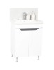 Baza si lavoar ceramic GN7561, mobilier baie stativ 60 cm, circular, front MDF, 2 usi, 1 raft, picioare cromate reglabile, alb/antracit