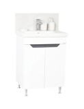 Baza si lavoar ceramic GN7561, mobilier baie stativ 60 cm, circular, front MDF, 2 usi, 1 raft, picioare cromate reglabile, alb/antracit
