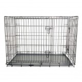 Cusca transport animale pliabila din metal cu 2 usi, tava detasabila si maner 122x75.5x84cm
