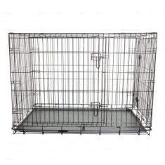 Cusca transport animale pliabila din metal cu 2 usi, tava detasabila si maner 75.5x47x54.5cm
