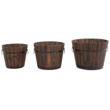 Outsunny Set 3 Ghivece Model Găleată din Lemn pentru Plante și Flori &Phi;44x33cm &Phi;38x30cm &Phi;32x27cm Maro | Aosom Romania