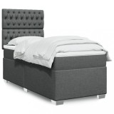 VidaXL Pat box spring cu saltea, gri &icirc;nchis, 90x190 cm, textil 3292651