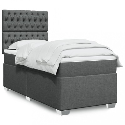 vidaXL Pat box spring cu saltea, gri &amp;icirc;nchis, 90x190 cm, textil 3292651 foto