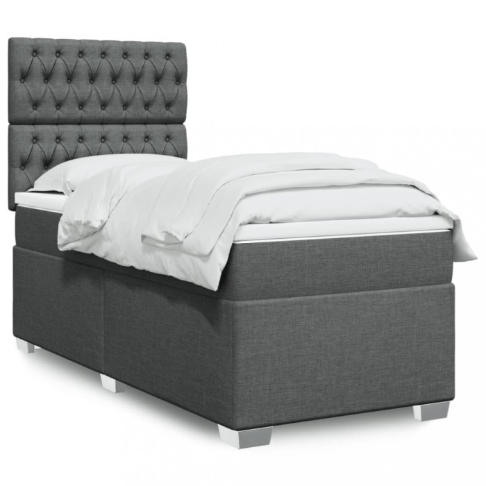 vidaXL Pat box spring cu saltea, gri &icirc;nchis, 90x190 cm, textil 3292651