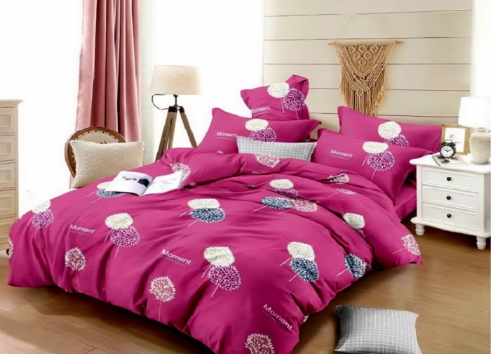Lenjerie de pat matrimonial cu husa elastic pat si fata perna patrata, Moment, bumbac mercerizat, multicolor