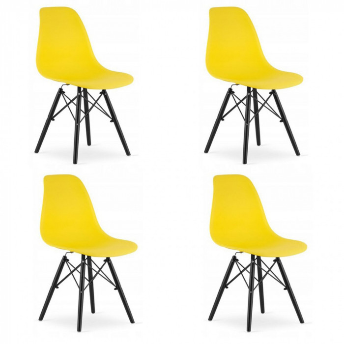 Set 4 scaune stil scandinav, Artool, Osaka, PP, lemn, galben si negru, 46x54x81 cm