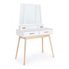Consola cu oglinda si 4 sertare lemn alb natur Ordinary 90 cm x 40 cm x 144 h