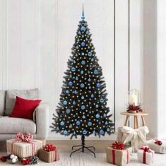 vidaXL Brad de Crăciun cu 300 LED cu suport Negru 210 cm PVC 3396494