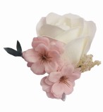 Floare de piept personalizabila, Cocarda, Eventissimi, Trandafir Alb si 2 Flori de cires Roz, Eventissimi&reg;