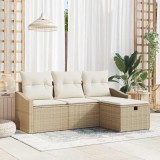 VidaXL Set de canapea de grădină , 4 piese, cu perne, Bej din rattan plastic