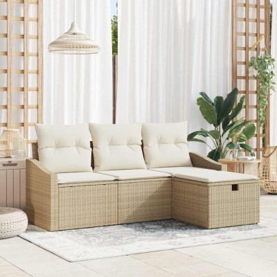 vidaXL Set de canapele pentru grădină cu pernă 4 pcs Bej Rattan poli 3360582 foto