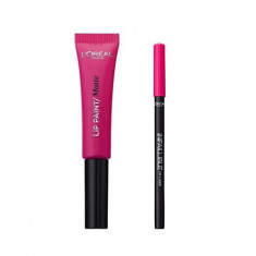 Ruj de buze + Creion contur L'Oreal Lip Kit Paint 202 King Pink