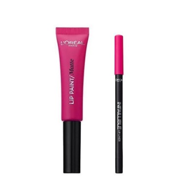 Ruj de buze + Creion contur L&amp;#039;Oreal Lip Kit Paint 202 King Pink foto