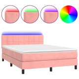 Cumpara ieftin Pat cu arcuri, saltea si LED, negru, 140x200 cm, catifea