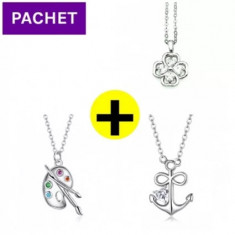 Pachet promo colier din argint trifoi + colier ancora + colier paleta culori