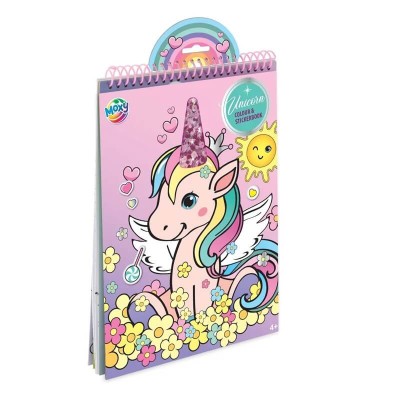 Carte de colorat cu abtibilduri si sclipici, model cu unicorn, A4, 16 pagini foto