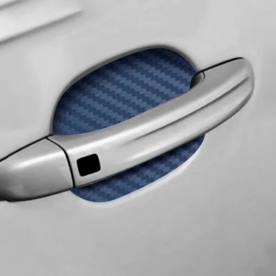 Set 4 bucati protectie zgarieturi manere usa din autocolant carbon 3D Albastru foto