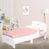 Pat Copii cu Protectie Laterala si Raft Depozitare Carti si Jucarii, Model Curcubeu, Patut pentru Fetite Varsta de 3 - 8 Ani, Mobilier din Lemn MDF, A