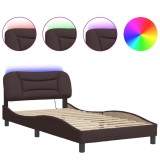 Cadru de pat cu LED fara saltea Hvar tesatura maro inchis 100x200 cm