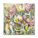 Tablou 3D cu flori pictat manual, Frumoasele mele, 30x30cm acril pe panza in cutit, Kenny Varniote