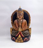 sculptura Buddha lemn vopsita Namaste Mudra Tibet Asia 35 cm inaltime