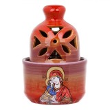 Candela Ceramică, Model Sf&acirc;nta Maria cu Bebelu┼, Pahar Sticlă, Capac Perforat, Roșu, Diametru 10x15 cm