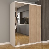 Dulap Dormitor Nova Eco 150 cm x 200 cm, cu oglinda, alb cu usi glisante sonoma