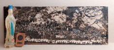 Binecuvantata Fecioara Maria - Lourdes, placheta + apa sfintita + foto pelerinaj 1920