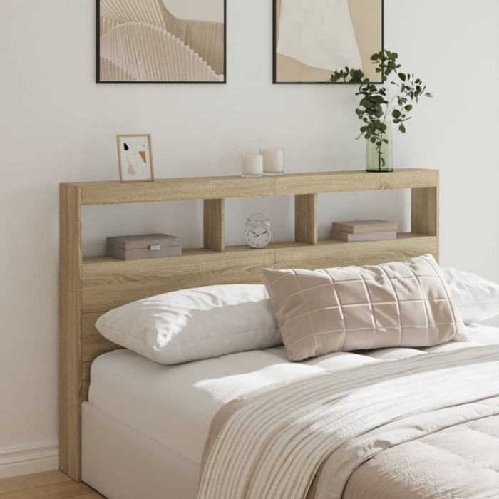 Gossi tablie de pat cu dulap si led, stejar sonoma, 160x17x102 cm