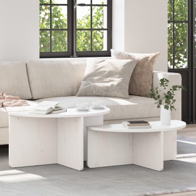 Masă de cafea 2 pcs Alb 79 x 39.5 x 40 cm Lemn de brad solid foto
