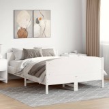 VidaXL Cadru de pat fără saltea, alb, 135x190 cm, lemn masiv de pin