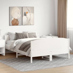 vidaXL Cadru de pat fără saltea, alb, 135x190 cm, lemn masiv de pin 3216183