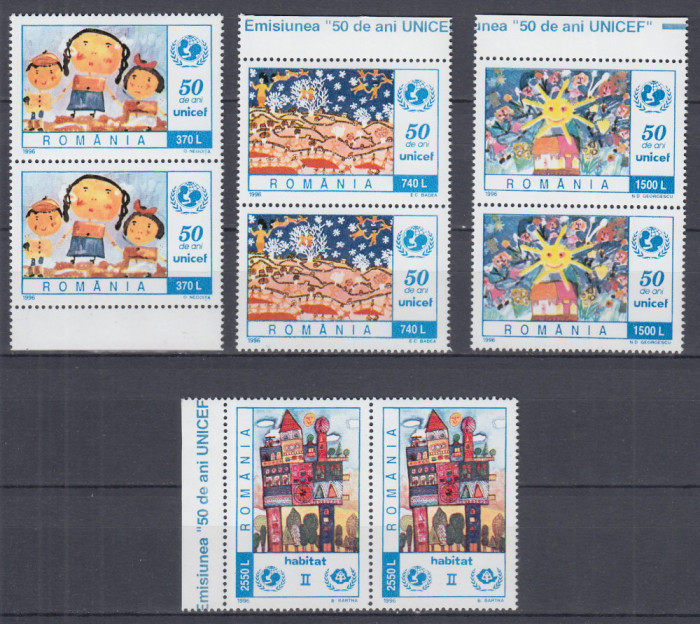 ROMANIA 1996 LP 1408 - 50 ANI DE UNICEF PERECHE SERII MNH